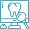 Dental examination icon showing tooth with magnifying glass on computer monitor screen