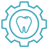 Gear icon with tooth and heart symbol representing dental care services