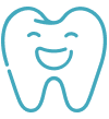 Smiling tooth icon with happy face, representing dental care and healthy teeth.