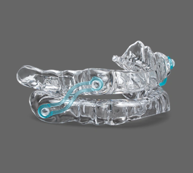 Clear oral appliance shown for dental treatment